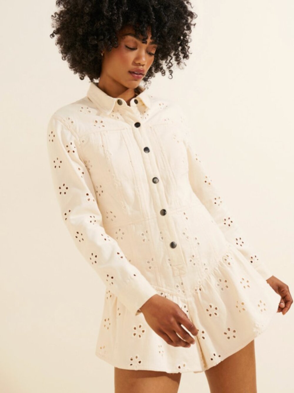 Saylor Eyelet Rhea White Lace Embroidered Romper Short Jumpsuit Size S